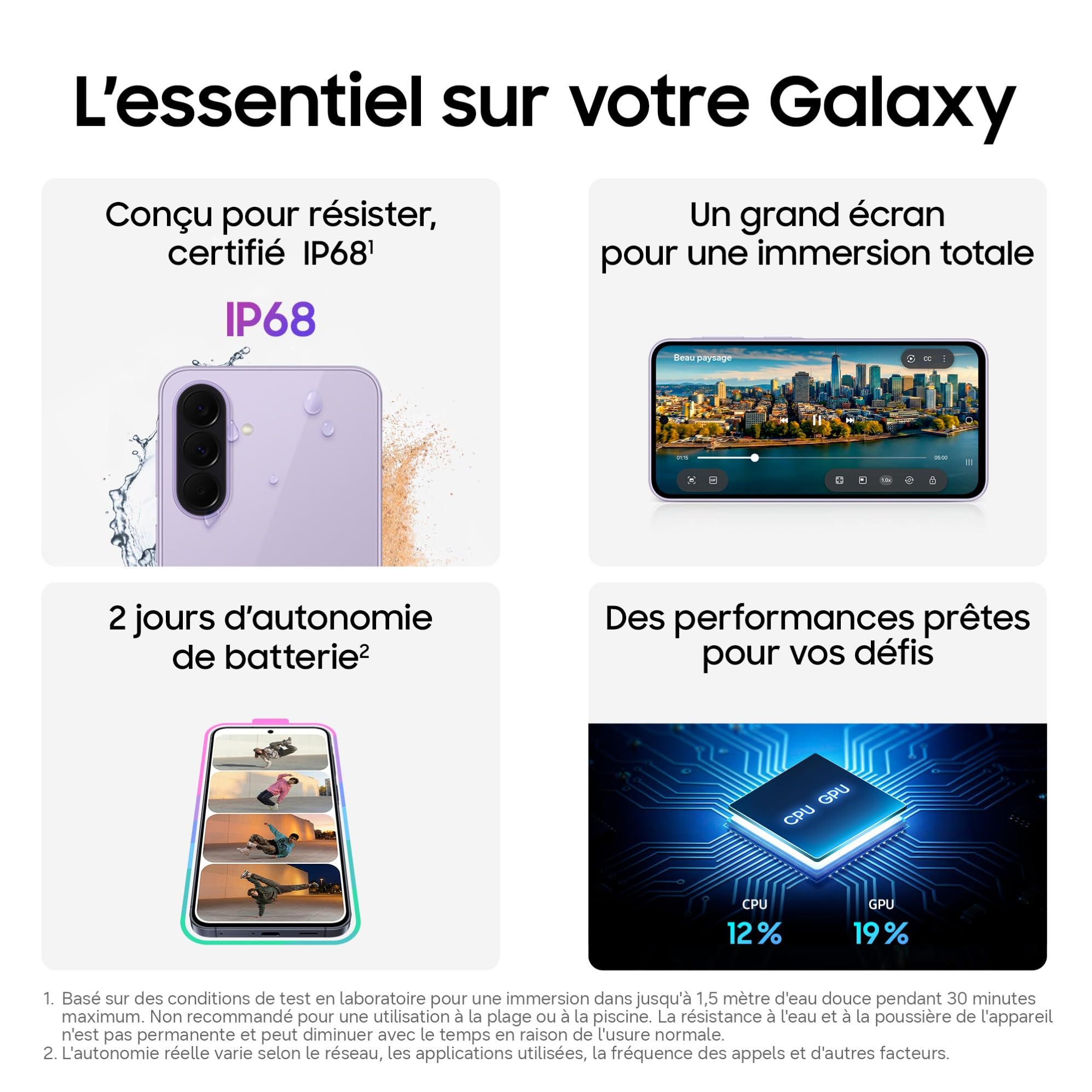 Samsung Galaxy A37 5G, Smartphone Android 5G avec l'IA accesible à Tous, 256 Go, RAM 8 Go, Chargeur Secteur Rapide 25W Inclus, Smartphone déverrouillé, Lavande, Version FR