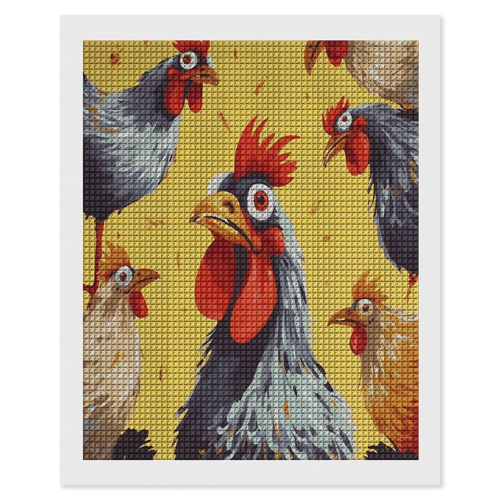 FodPand Art Chicken Painting Diamond Painting Kit for Beginner Fun 5D DIY Crafts for Adults Diamond Art Kits Square Diamond Art Canvas Painting Gem Art Crafts for Home Wall Decor 16"x20"