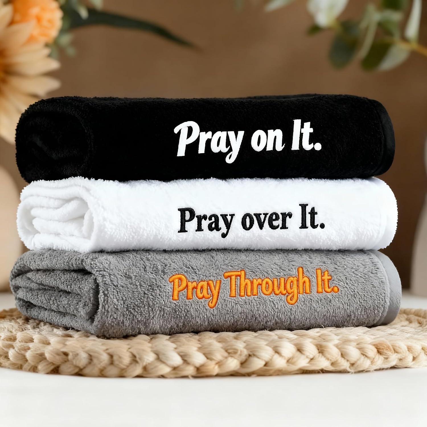 QBrand 3 Pcs Christian Hand Towels Pray on It,Over It, Through It image 5