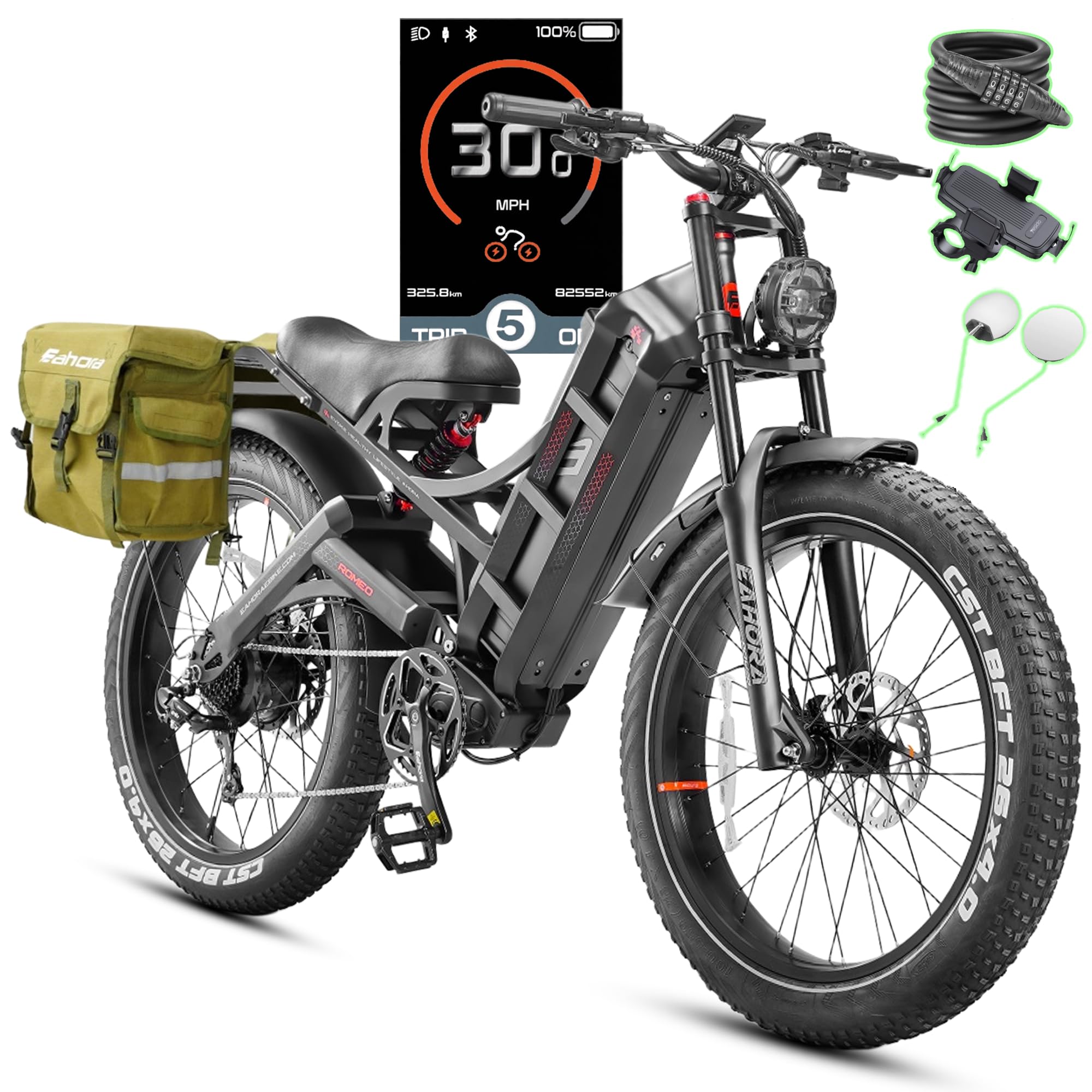 eAhora Romeo Pro 3/2 [2026] 46-50 Mph Electric Bike for Adults, Peak 5600W Dual Motor Ebike, 60V/52V 80Ah/70Ah 250 Miles Long Range E Bike, 26”*4.0