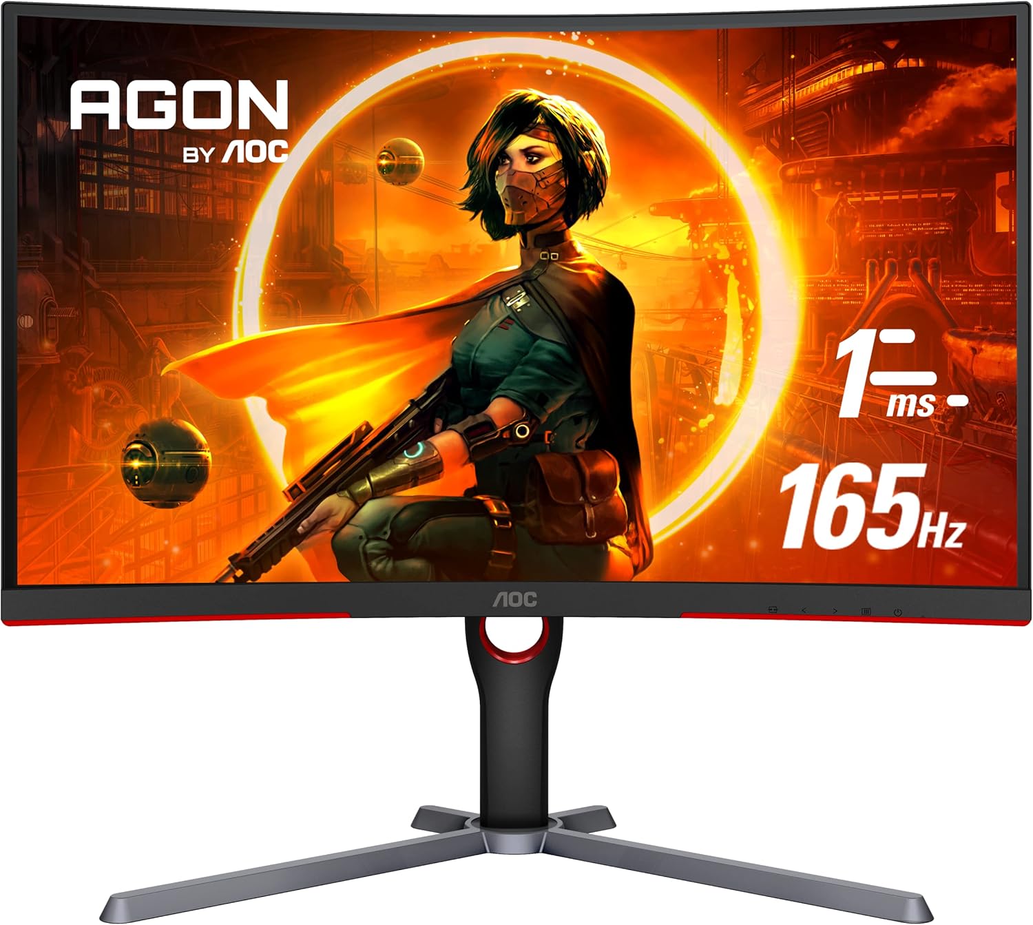 AOC Gaming CQ27G3S Frameless Curved Gaming Monitor, QHD 2K 2560x1440, 1000R VA, 165Hz 1ms, FreeSync Premium,Black (Renewed)
