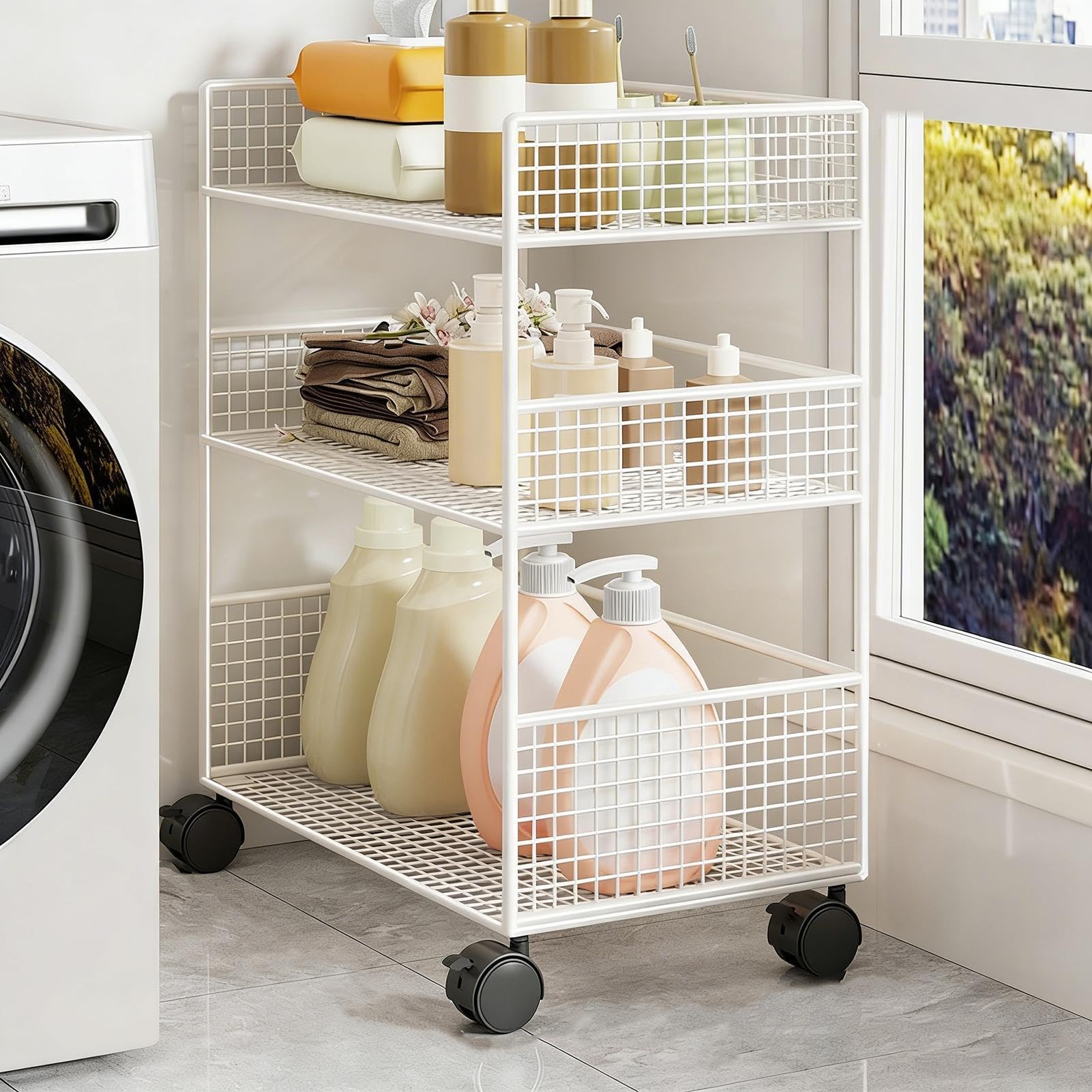 Carrello a 3 Livelli Carrello Metallico su Ruote a 3 Ripiani Multiuso | Carrello per Cucina Per Dormitorio Cucina Ufficio Pulizie Università Lavanderia Hobby Casa Salone