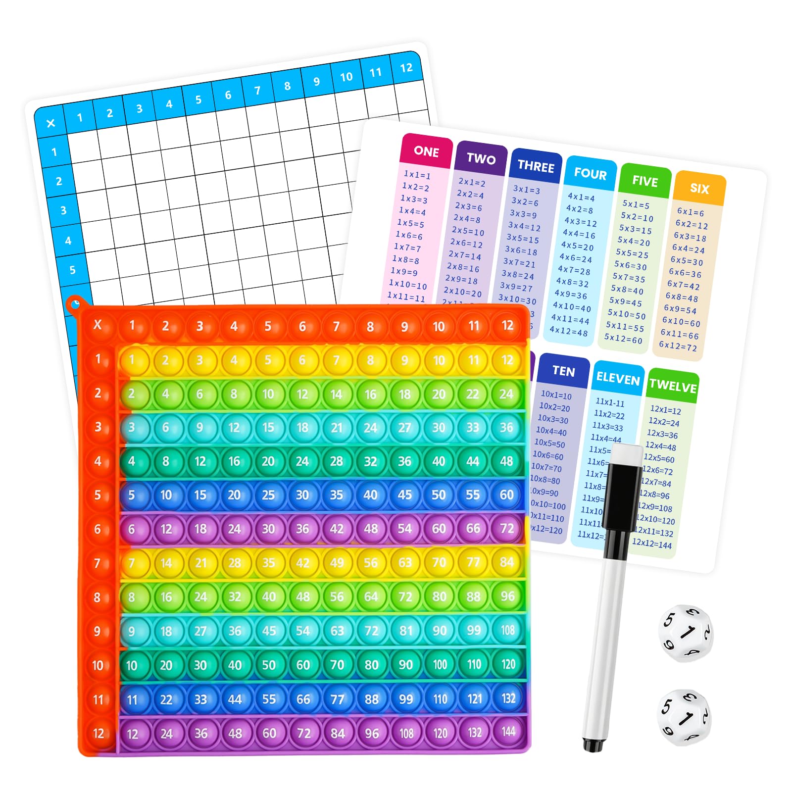 MAIGELITE Times Table Math Poppet Fidget Toy - 12x12 Multiplication Learning Popper, Sensory Stress Relief Educational Tool for Kids Ages 3-7, Pop Fidget Toy Birthday Gifts