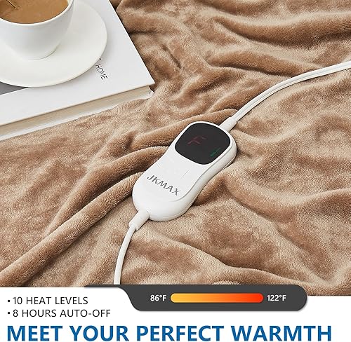 Miniatura 3 de JKMAX Manta térmica eléctrica, manta de cama térmica tamaño individual de 62 x 84 pulgadas con 10 niveles de calefacción, 8 horas de apagado