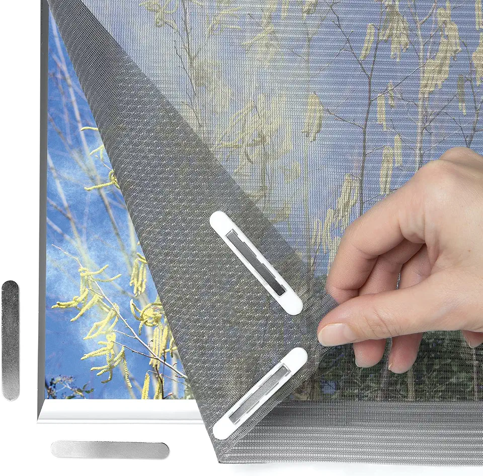 Hoberg Fenster-Pollenschutz mit innovativer Magnetbefestigung | Fliegennetz bis zu 150 x 130 cm individuell zuschneidbar, kein Bohren und Schrauben | Moskitonetz anbringen mit 16 Magneten [anthrazit]