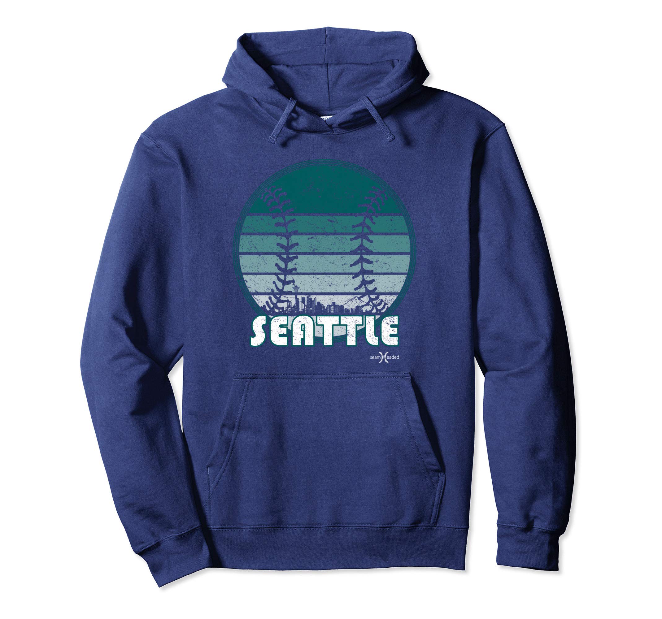 Seamheaded Apparel - Seattle Baseball CollectionVintage Seattle Baseball Sunset with Retro City Skyline Pullover Hoodie