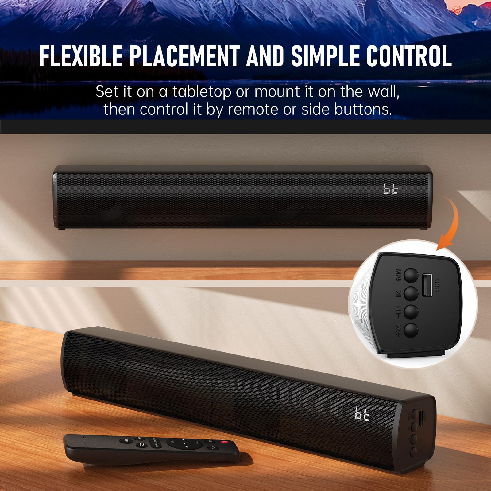 Fansbe Direct Sound Bar HDMI Smart TV HDMI(ARC) 3 Modes TVs/PCs/Gaming/Projectors, Blhey01 — view 6