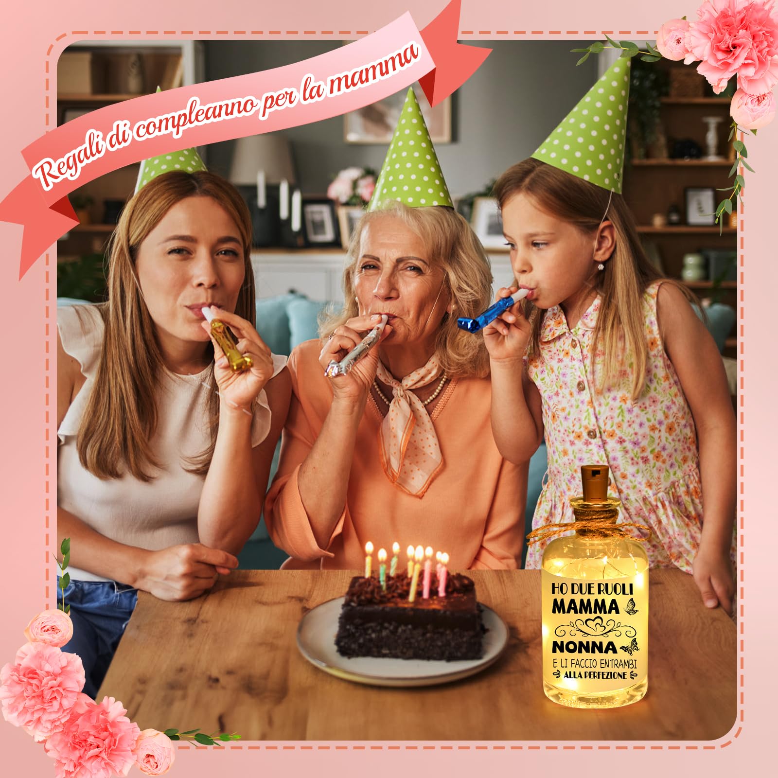 Linkax Regalo Festa della Mamma Idee, Regali per la Festa della Mamma Originali, Luci per Bottiglia Personalizzato con Tappo, Regali Prima Nonna Originale DIY per Decorazione Compleanno