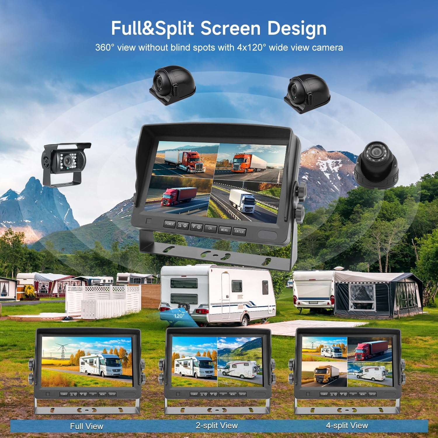 4CH 1080P H.265 4G WiFi GPS 4TB HDD Vehicle Mobile DVR System Video Recorder Loop Record with IR Night Vision Waterproof Front Side Backup Camera and 7 inch VGA Monitor for RV Truck Camper Van