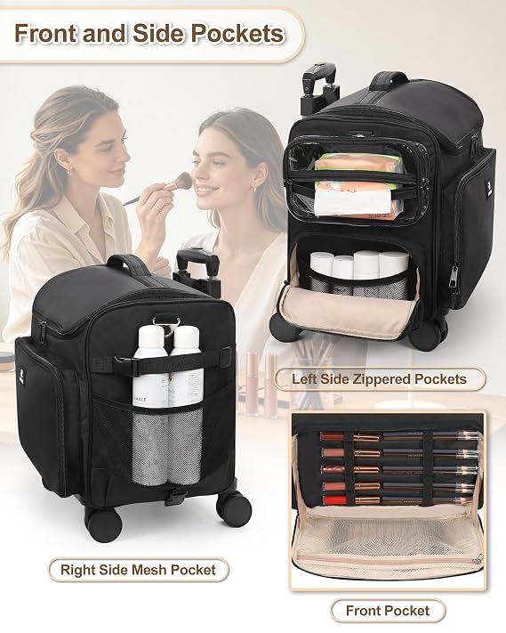 Relavel Rolling Makeup Case, Makeup Artist Bags with 360 Spinner Wheels