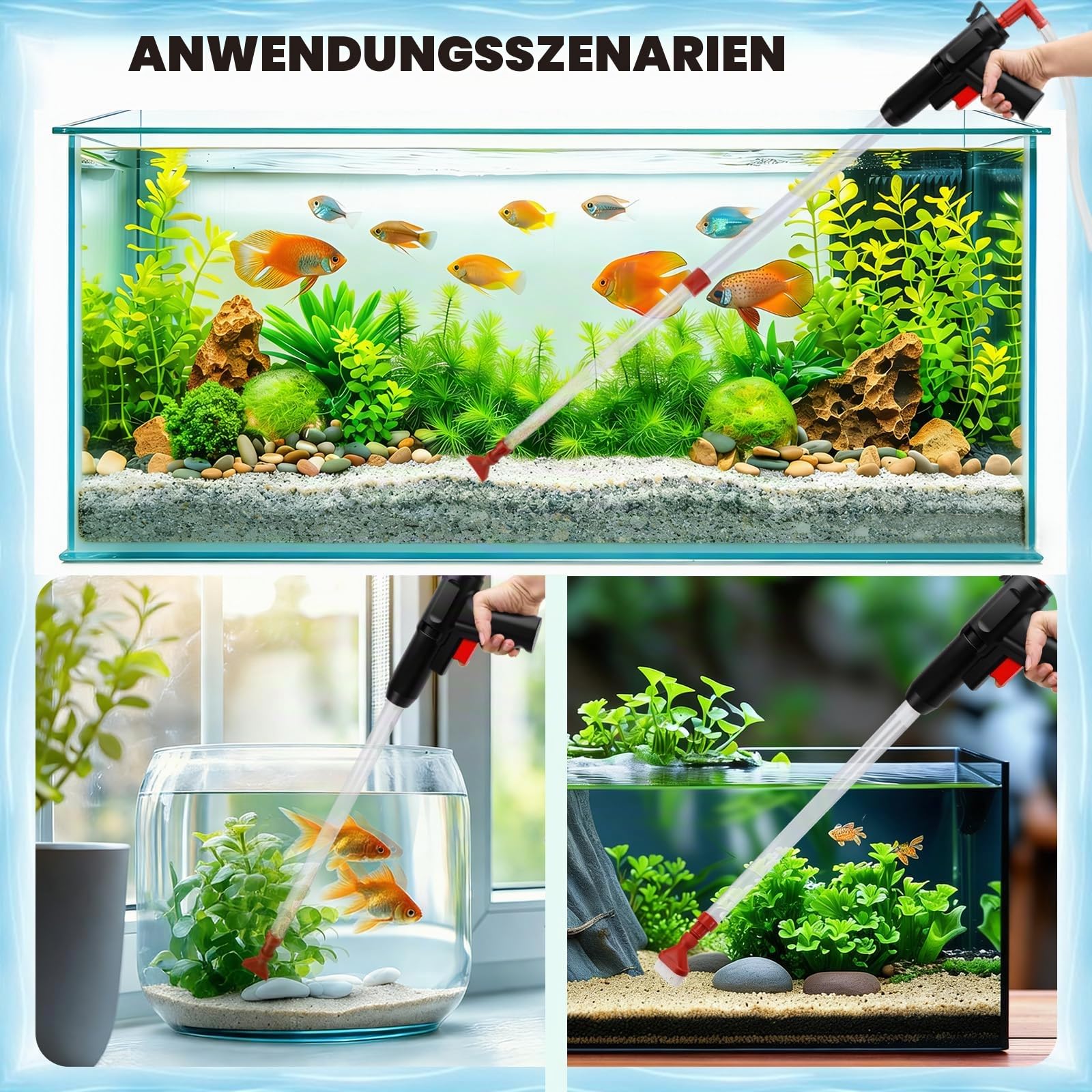 Mulmsauger Aquarium Handbetriebener, 4 in 1 Aquarium Reinigungsset, Nano Mulmsauger mit Schlauchklemme, für Wasserfilterung, Sandreinigung, Algenkratzen und Kotabsorbieren