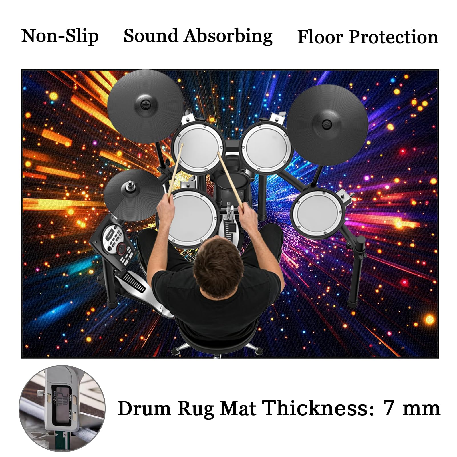 Schlagzeugteppich rutschfest Professionelle Schalldicht Drum Teppich Matte 140 x 120 cm Elektronisches Jazz Schlagzeug Kit Schallschutz Trommel Teppiche für Bass Snare Drum Musikinstrument-Teppich