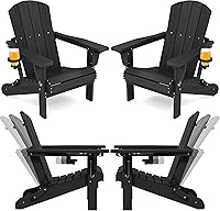 Vista 15 de SERWALL Juego de 2 sillas plegables Adirondack ajustables con 3 posiciones reclinables, Adirondack de polietileno de alta densidad para todo