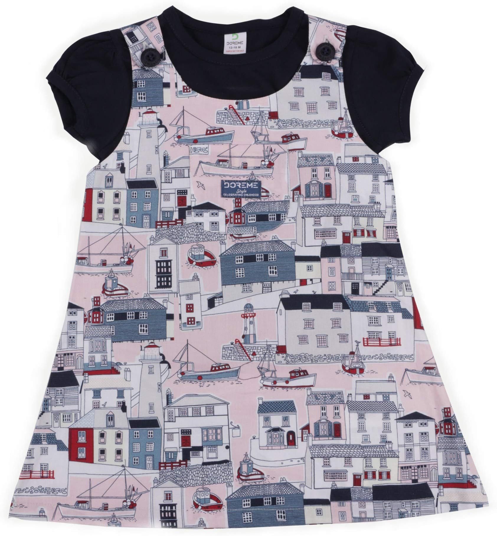 DOREME Sleeveless Printed Frock with Inner Tee for Toddlers | 12 to 36 Months