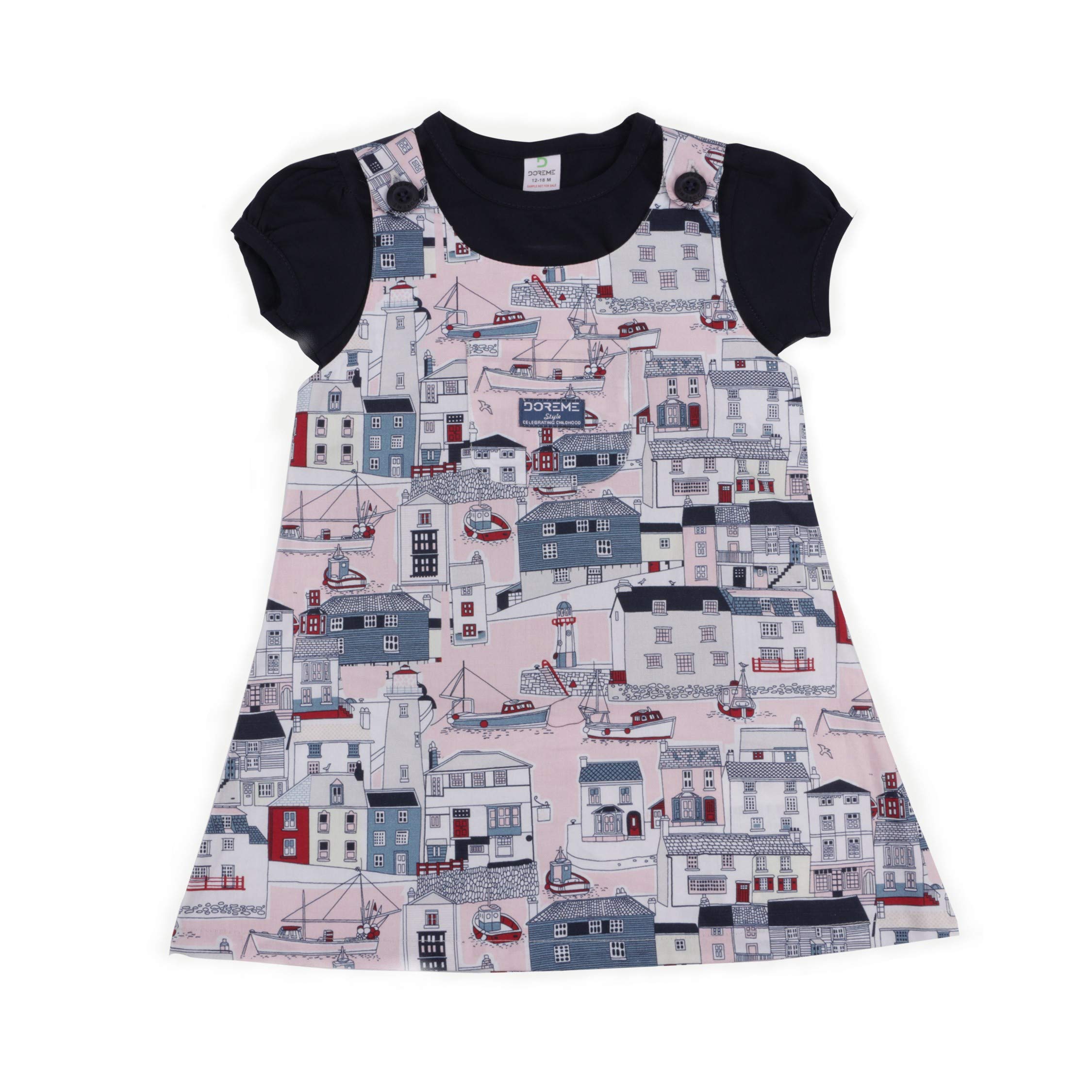 DOREME Sleeveless Printed Frock with Inner Tee for Toddlers | 12 to 36 Months