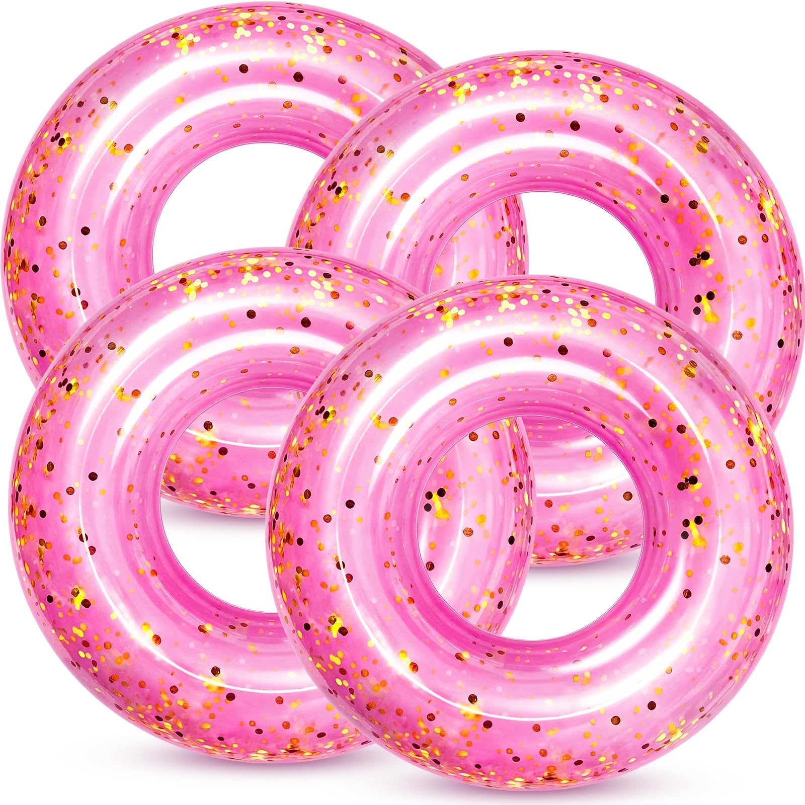 ShinyRelief 4 Pcs 42 Inch Large Inflatable Pool Float Tube for Adults Inflatable Swim Ring Colorful Glitter Sparkly Confetti Swim Ring Beach Summer Swimming Pool Float (Rose Pink Gold)