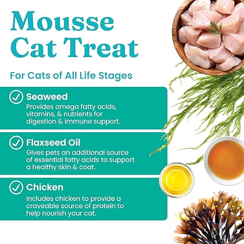 Miniatura 2 de Solid Gold Lickable Cat Treats - Golosinas de pollo para gatos de interior, paquete de 30 unidades, hechas con algas ricas en fibra para la salud