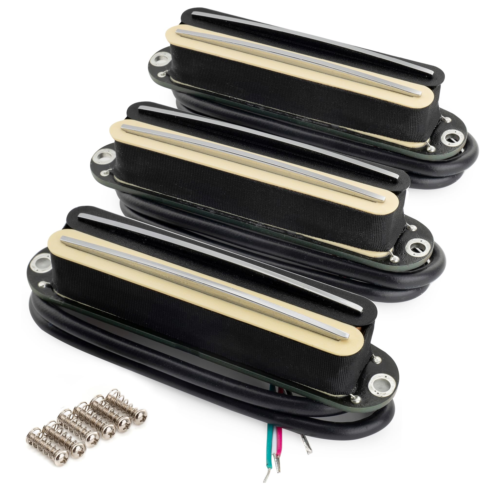 Musiclily Pro ST-DPHC Céramique Set Micros Humbucker Format Simple Bobinage Super Distortion pour Guitare électrique Style Strat, Corps Zebra Rail Chrome
