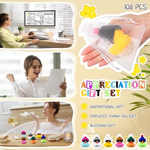 Miniatura 7 de Mini patos de goma inspiradores con gafas, letrero de agradecimiento con texto en inglés You are Awesome , regalo de agradecimiento para empleados y