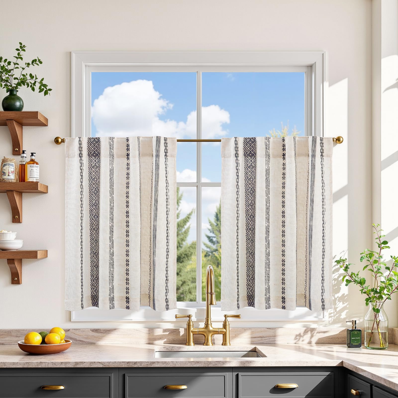 Photo 1 of jinchan Liora Black Linen Tier Curtains - 26"W x 24"L (2 Panels)