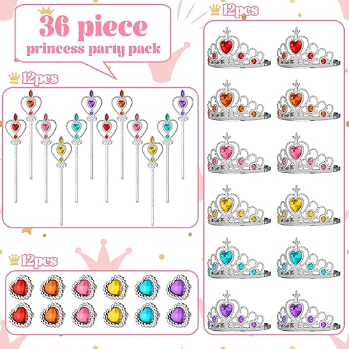 Miniatura 2 de Juego de 12 accesorios de disfraz de princesa, incluye bolsas de regalo de princesa, corona de plástico, anillos y varitas para fiesta de