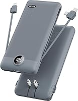 Vista 1 de VRURC Portable Charger Built-in Cables and AC Wall Plug, USB C Power Bank 10000mAh, Travel Battery Portable Phone Charger Compact Lightweight