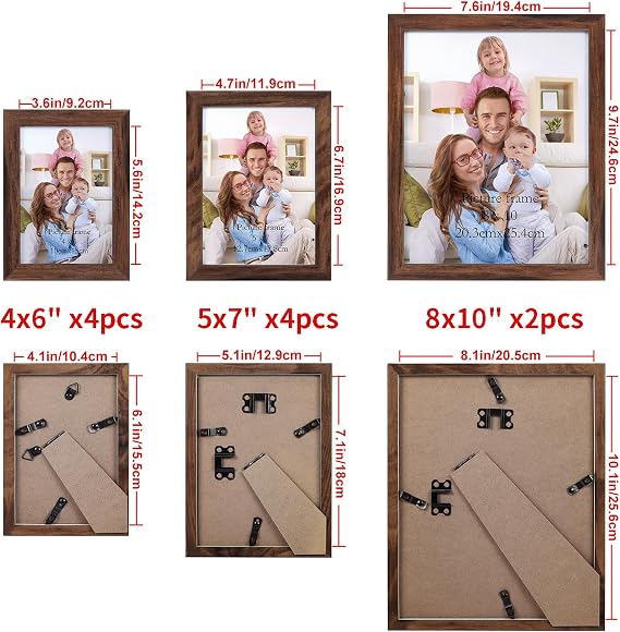 Giftgarden Multi Colors Picture Frames for Multiple Sizes Photos, Four 4x6, Four 5x7, Two 8x10, Assorted Gallery Photo Frame Collage for Wall or Tabletop, Set of 10