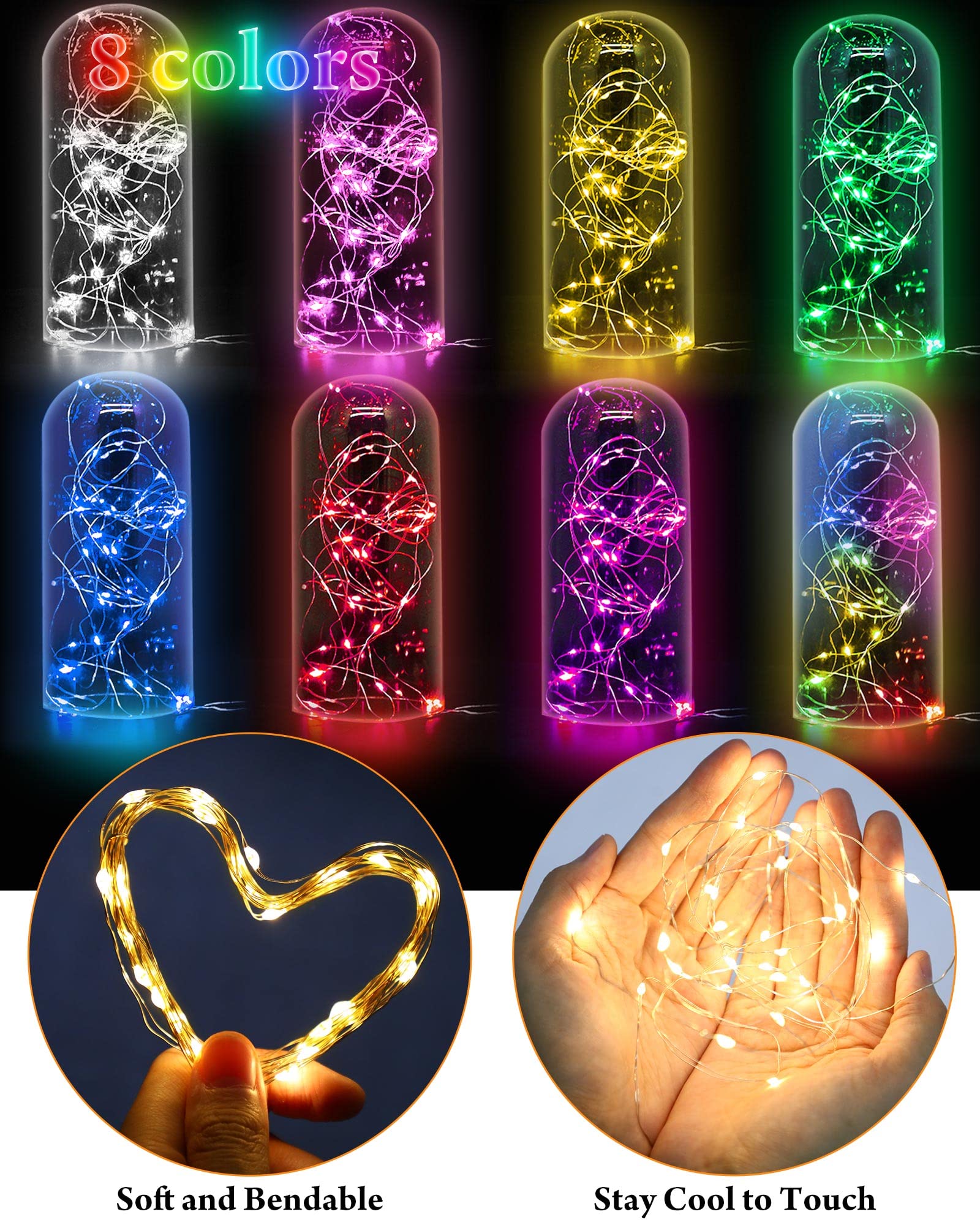 Lot de 50 guirlandes lumineuses à LED à piles - 2,1 m - 20 LED - Étanche - Pour décoration de mariage, chambre à coucher - Couleur vive