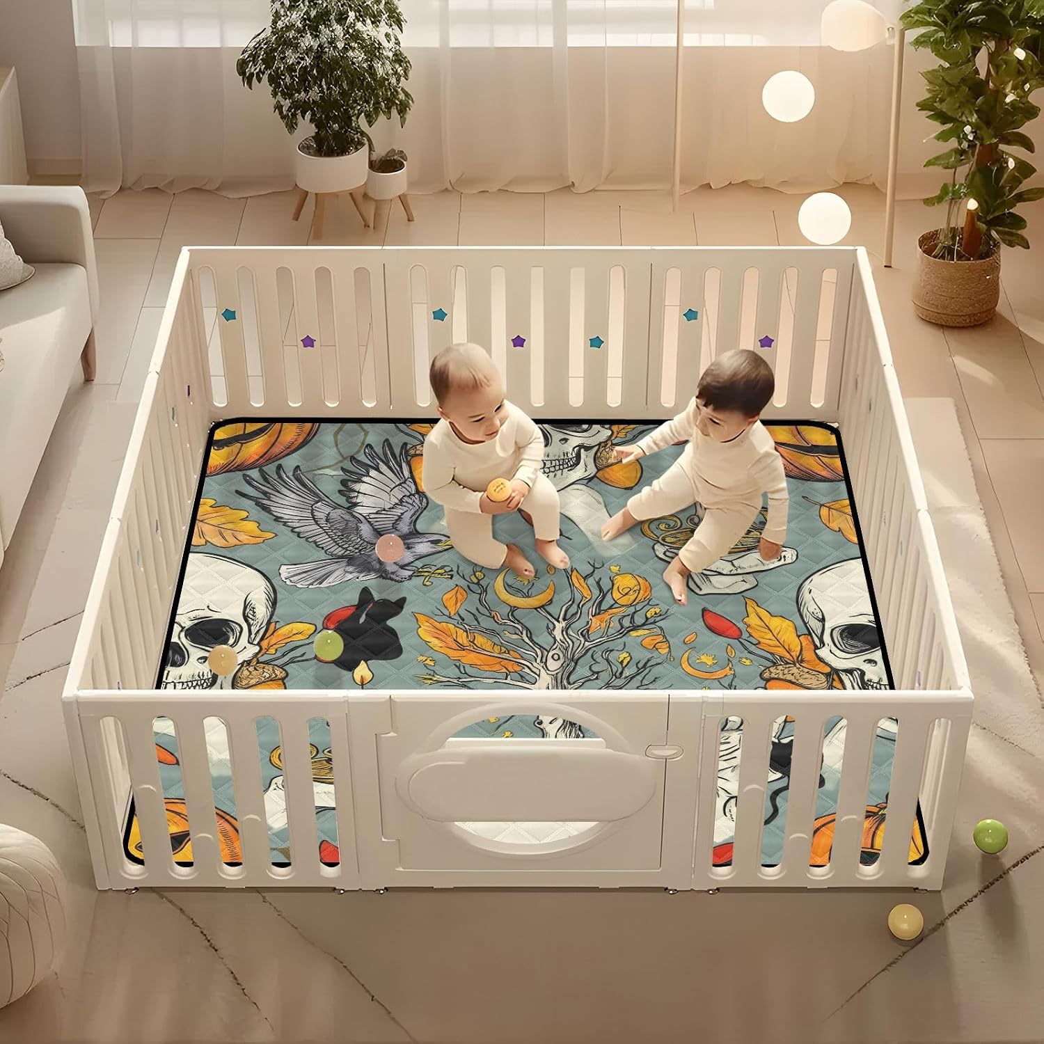 Halloween Skulls & Candles Baby Play Mat, 50“ X 50” Washable Folding Crawling Mat, Baby Floor Mat, Soft, Non-Slip