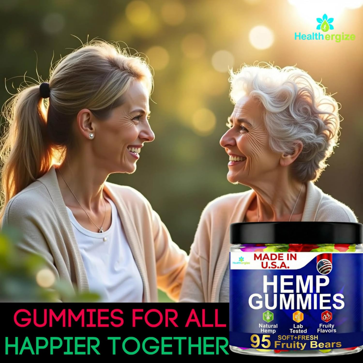 Healthergize Hemp Gummies for Sleep Gummy Bear Edibles, Peace and Relaxation, Hempseed Oil Infused Fresh Soft and Fruity Candy-95 Count