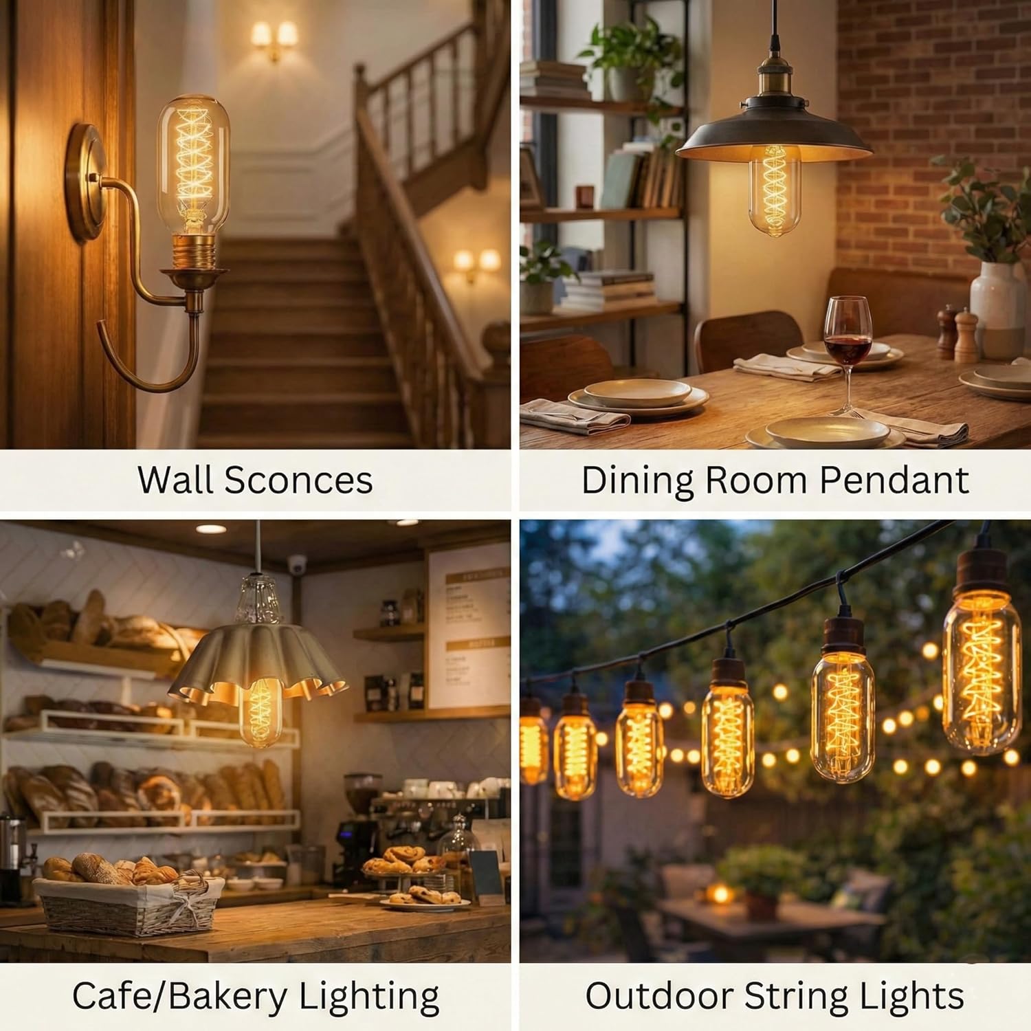 T45 Amber Glass Edison Bulb, 40W Incandescent, 2200K Ultra Warm White, Spiral Filament Vintage Tubular Light Bulb,180 Lumens, E26 Base,Dimmable Bulb for Pendant,Sconce, Chandelier & Displays (4-Pack)
