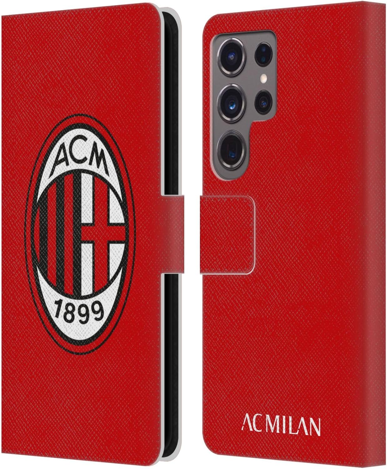 Head Case Designs Officially Licensed AC Milan Full Colour Red Crest Leather Wallet Case Compatible with Samsung Galaxy S24 Ultra 5G
