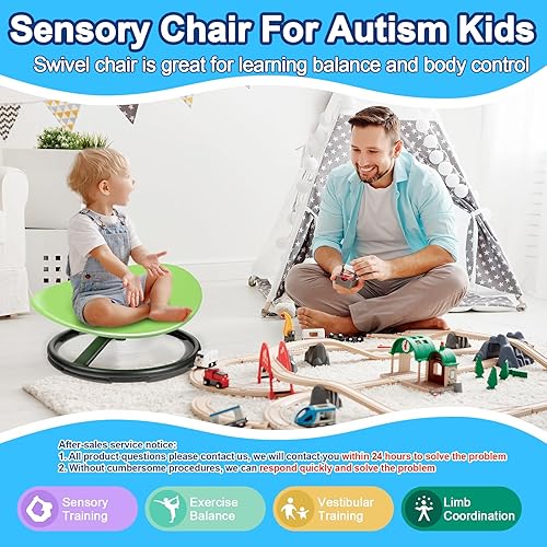 Miniatura 3 de Silla giratoria sensorial para niños, silla giratoria sensorial para autismo para niños autistas, espacio pequeño, asiento giratorio, base de metal,