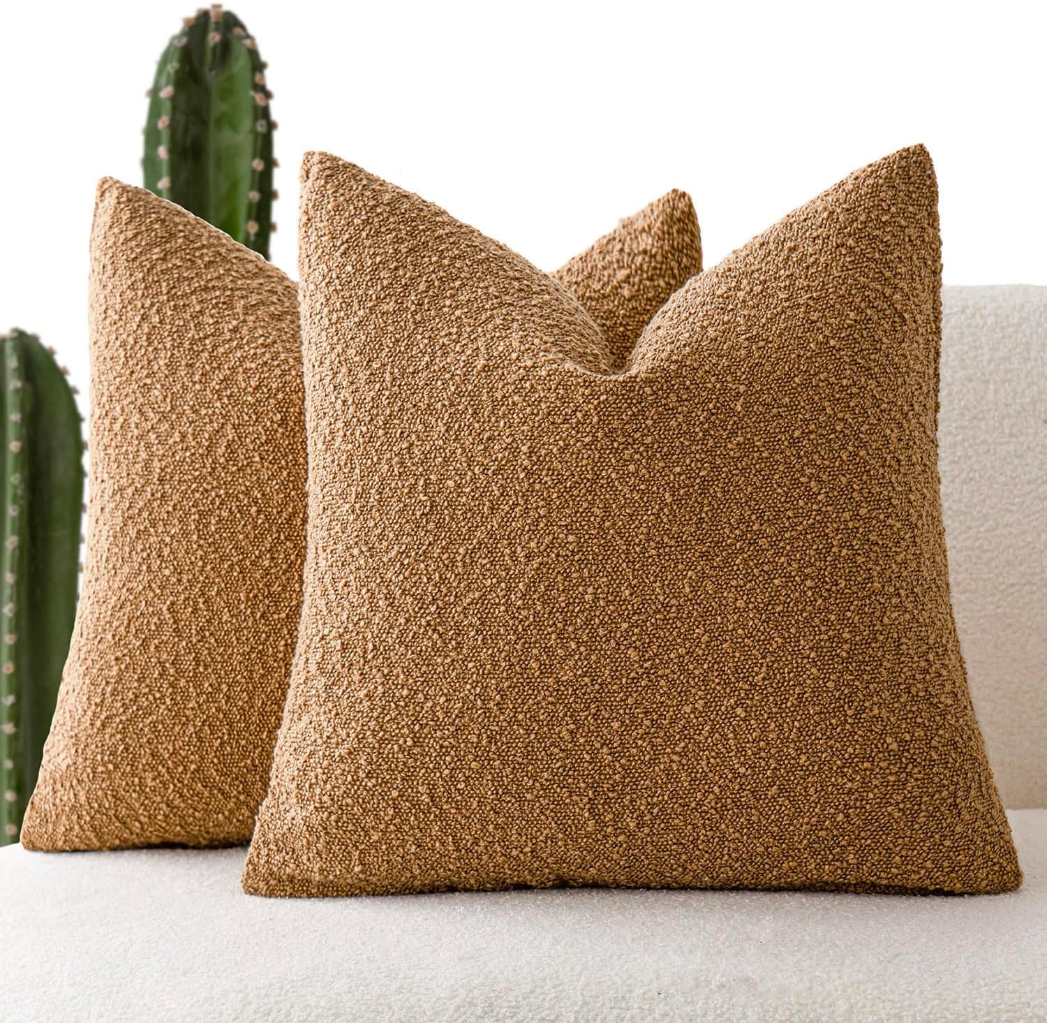 Foindtower - Set of 2 Solid Boucle Textured Throw Pillow Covers Decorative 20x20 Inch Dark Brown (Tobacco Oxide) for Couch Sofa Bedroom Living Room Home Decor