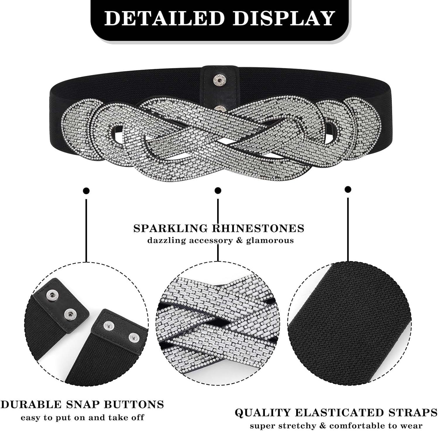 Wide Elastic Rhinestone Belt Women Sequin Belt Stretch Disco Waist Accessories for Dressy and Jumpsuits - Image 3