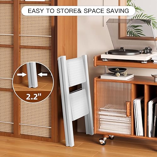 Miniatura 4 de GameGem 2 Step Ladder Folding Step Stool with Wide Anti-Slip Pedal, 330LBS Capacity, Lightweight Portable Stepladder for Home and Kitchen Use,White