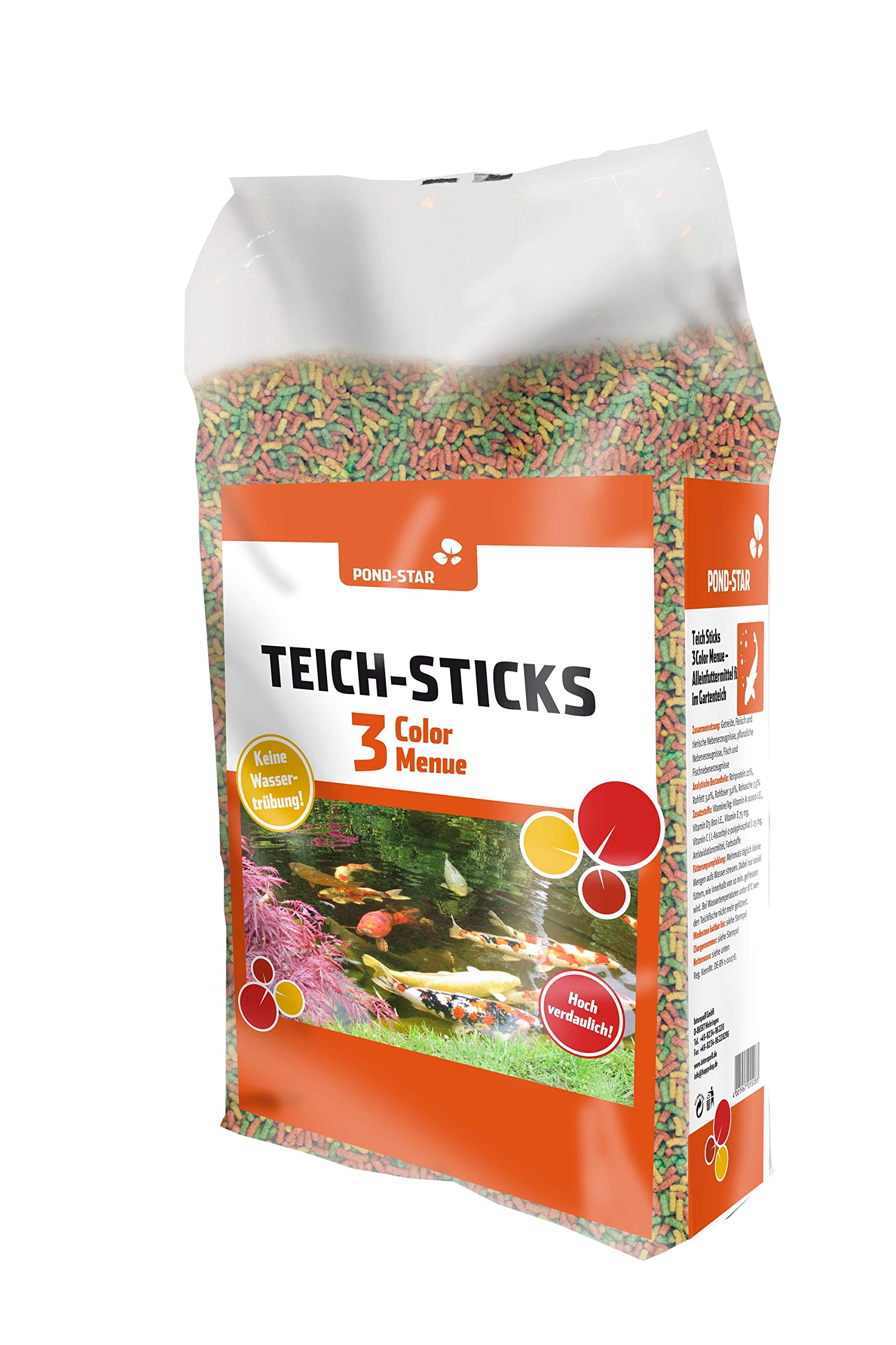 Mangime pesci rossi e Koi - Pond Sticks a 3 colori 36 litri 4 KG SACCO GRAN RISPARMIO+ OMAGGIO 7 LITRI TEICH STICKS