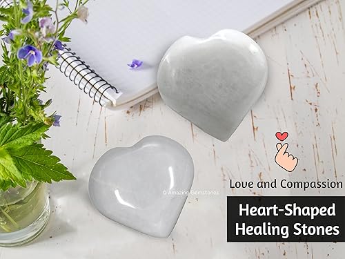 Miniatura 7 de Amazing Gemstone Piedra de palma de corazón de ágata blanca de cuarzo nieve, piedra de preocupación para masaje de bolsillo para equilibrio natural