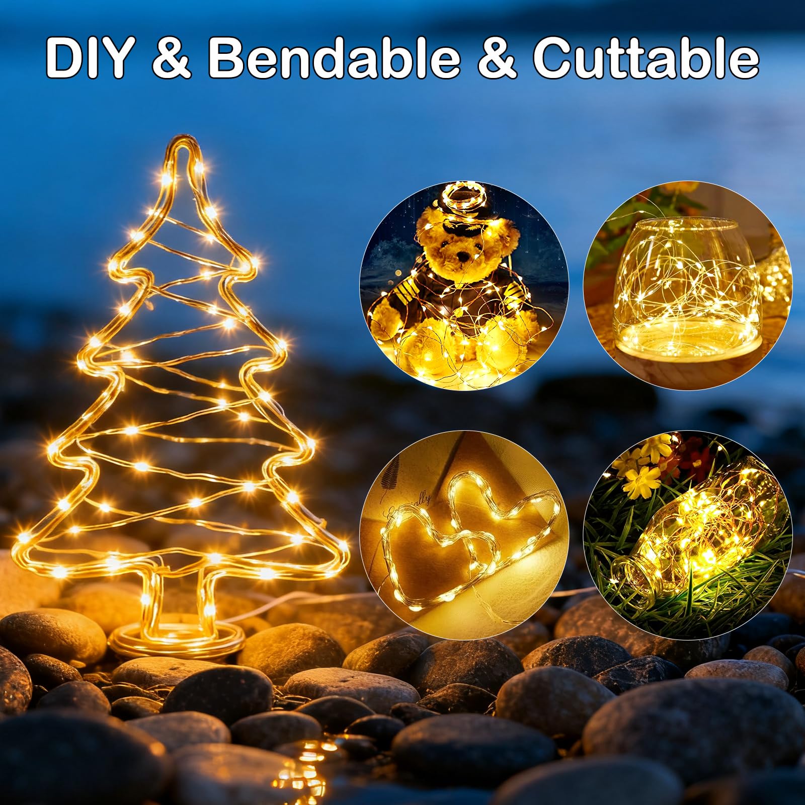 Ricky star LED-Lichterkette, 30 Mikro-Sternenhimmel, wasserdicht, batteriebetrieben (im Lieferumfang enthalten), Glühwürmchen, Sternenhimmel, Kupferdraht, 10 Stück 10pack 10er-Pack-warmweiß