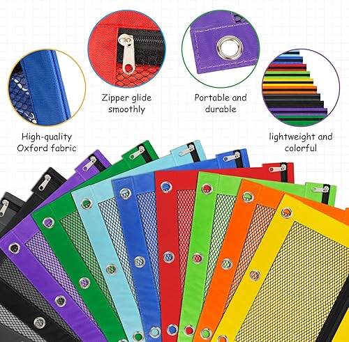 Miniatura 5 de Paquete de 120 bolsas para lápices para carpetas de 3 anillos a granel con cremallera, bolsas para lápices para aula, caja de lápices a granel para