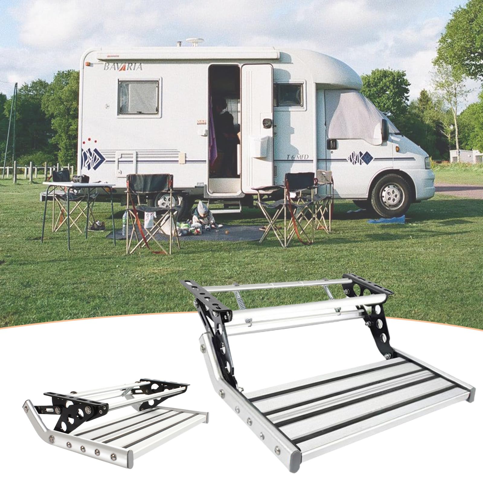 Escalones Plegables De Aleación De Aluminio Para Autocaravanas, Taburete Plegable Para Autocaravana, Plegable, Anodizado, Para Autocaravana Furgoneta Autocaravana Remolque De Viaje Silver-withlight