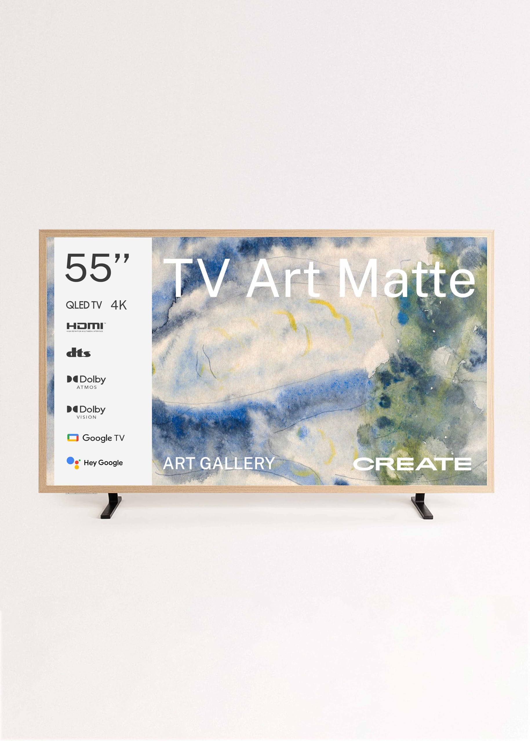 CREATE / TV Art Matte/Fernsehen Smart QLED 4K 55“ Naturholz/Blendfreier Bildschirm und Kunstgalerie, Sprachsteuerung, Lichtsensor, Low Blue Light, HDMI TM