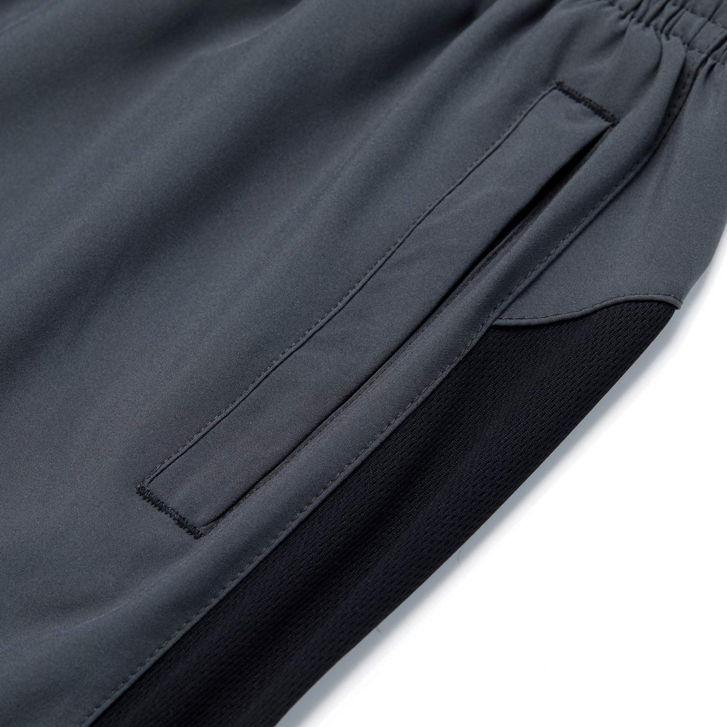 HMIYA Pantaloncini Sportivi da Uomo Running Shorts con Tasca con Zip per Jogging Fitness (Nero e Grigio,M)