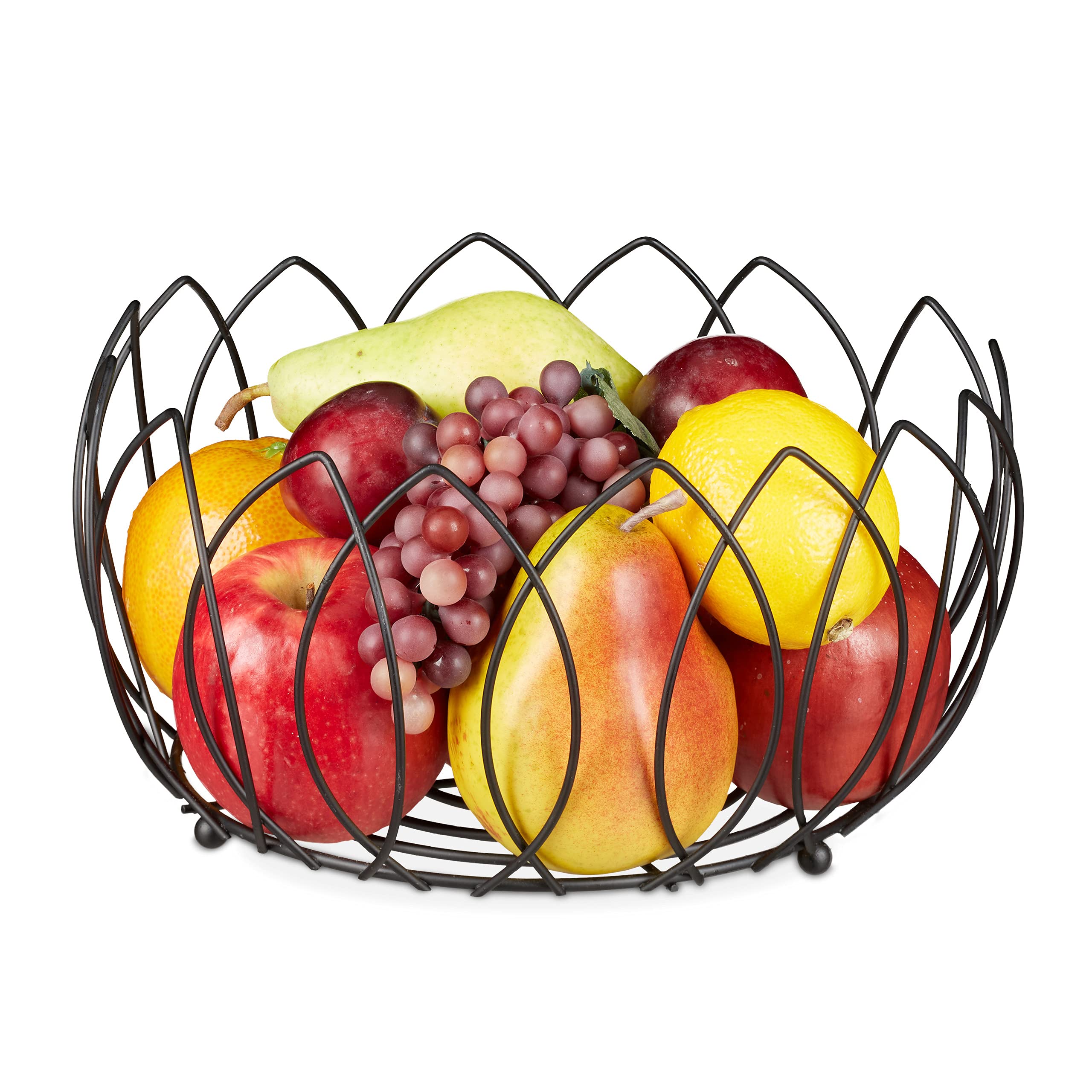 Relaxdays Metal Fruit Bowl, Round Wire Basket, HxD:13 x 27 cm, Fruits, Bread & Vegetables, Kitchen Accessory, Black