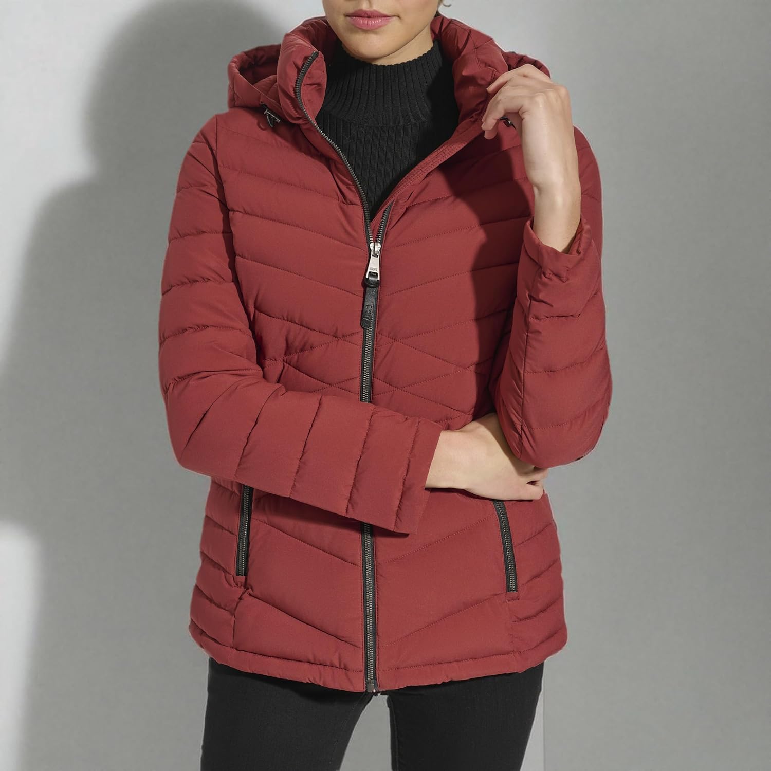 DKNY Womens Hooded Light-weight Puffer - Image 8