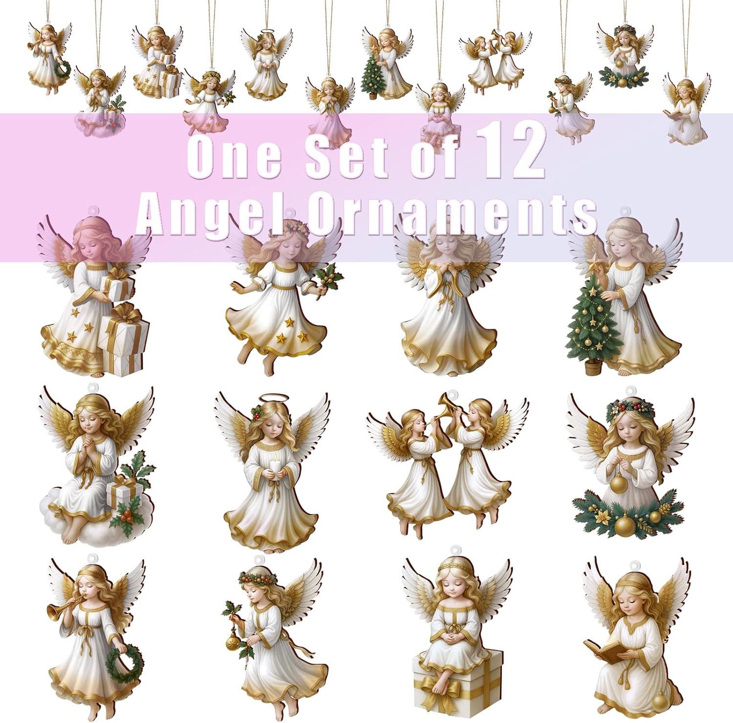12 PCS Wooden Angel Christmas Ornaments, Vintage Style Religious Christmas Hanging Decor for Xmas Tree, Rustic Home & Holiday Decor - Image 7