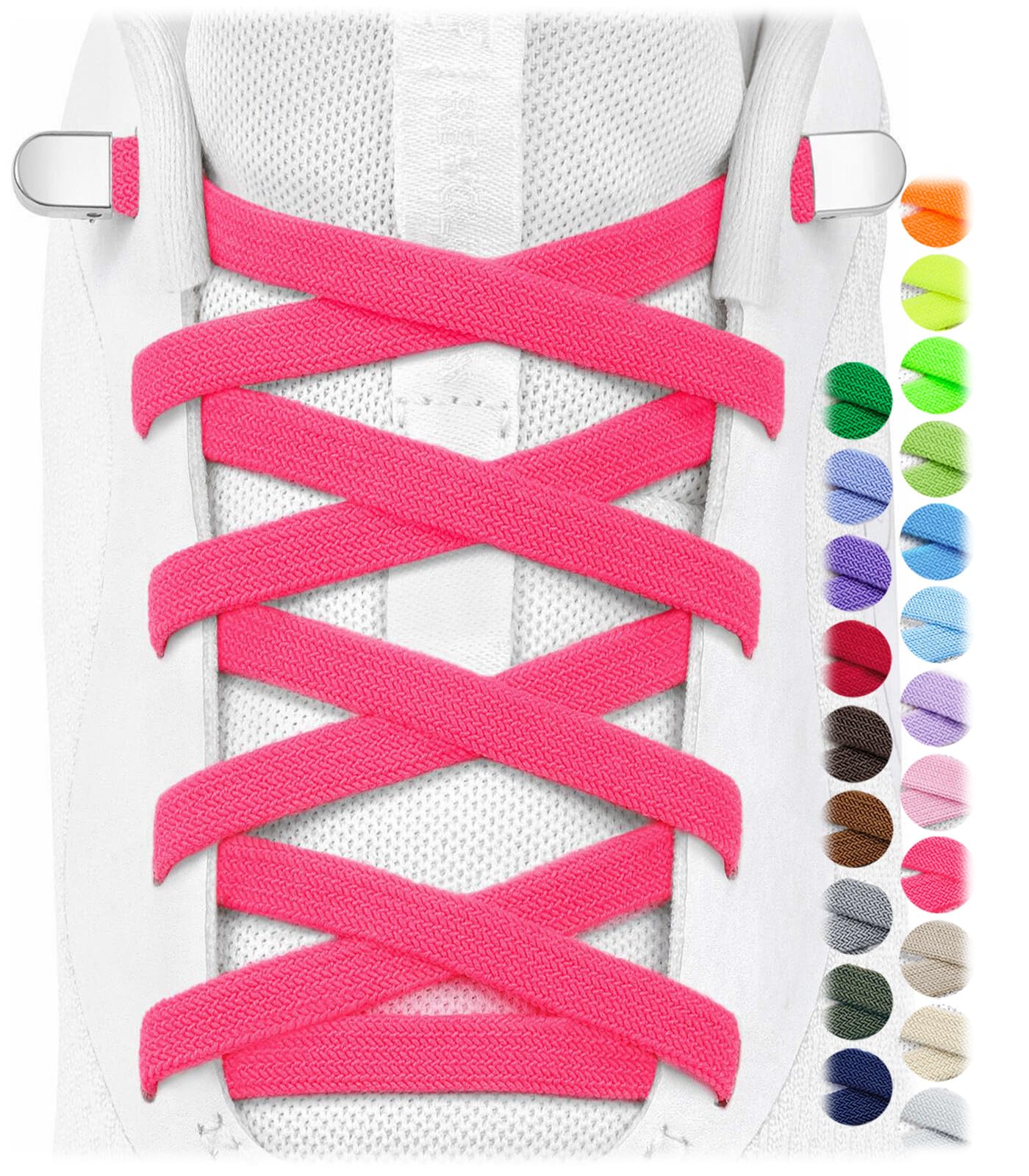 Stepace 2 Pairs Flat Elastic No Tie Shoe Laces for Kids and Adults Sneakers
