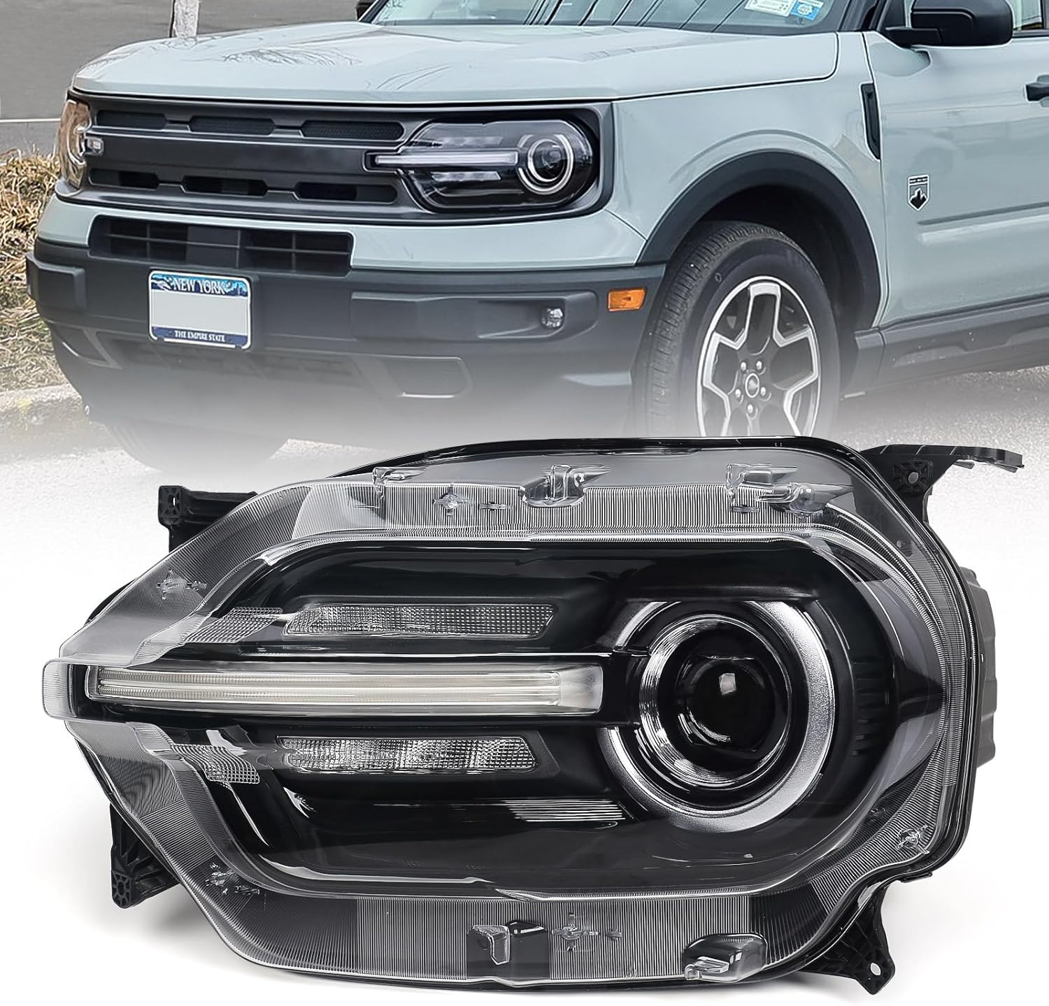 Left Full LED Headlight for Ford Bronco Sport 2021 2022 2023, LH Headlamp Assembly Projector OE Factory Style Replacement for M1PZ13008G Driver Side