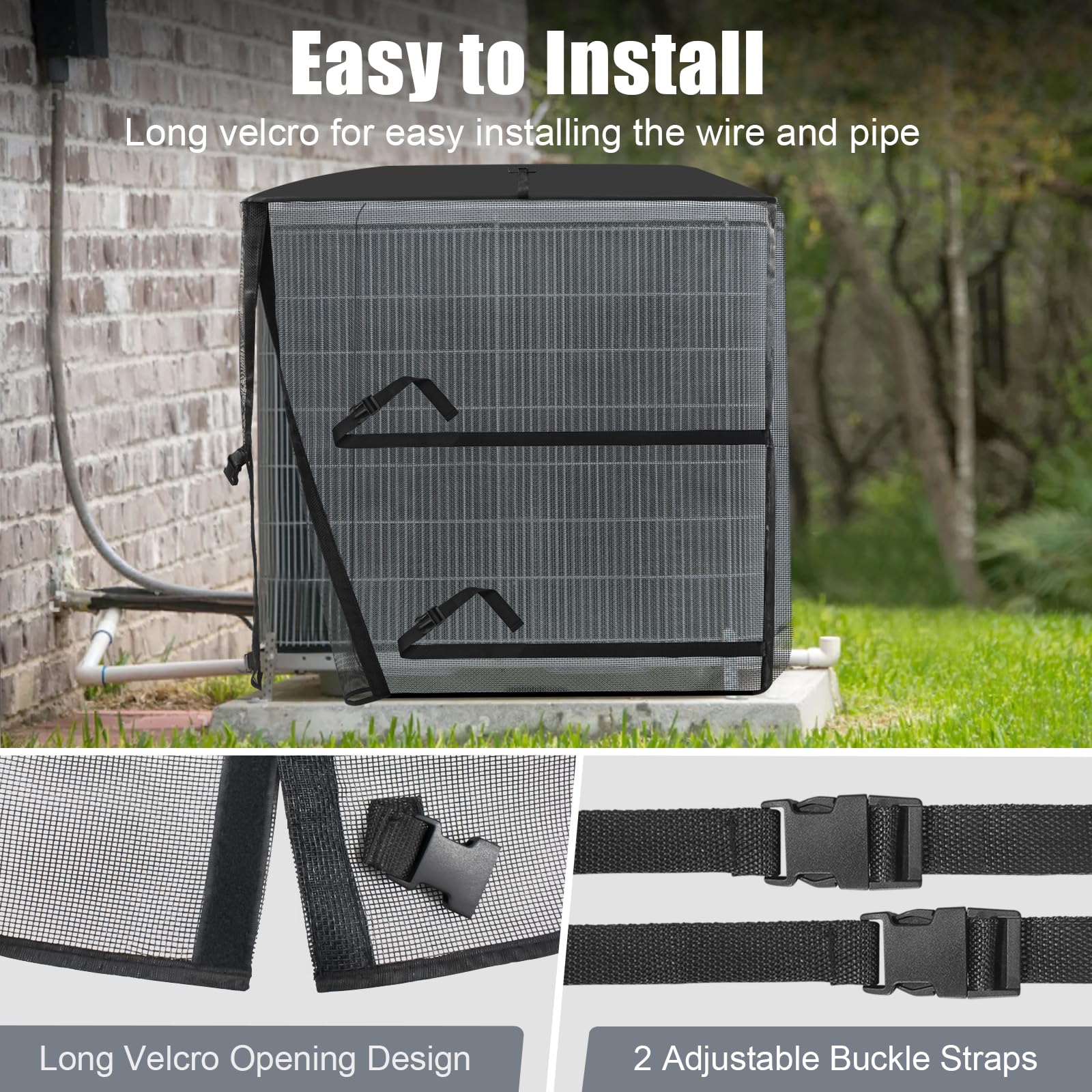 Fundas de aire acondicionado para exteriores, malla completa transpirable con cubierta superior extraíble impermeable para todas las estaciones, cubierta de unidad de aire acondicionado que protege de