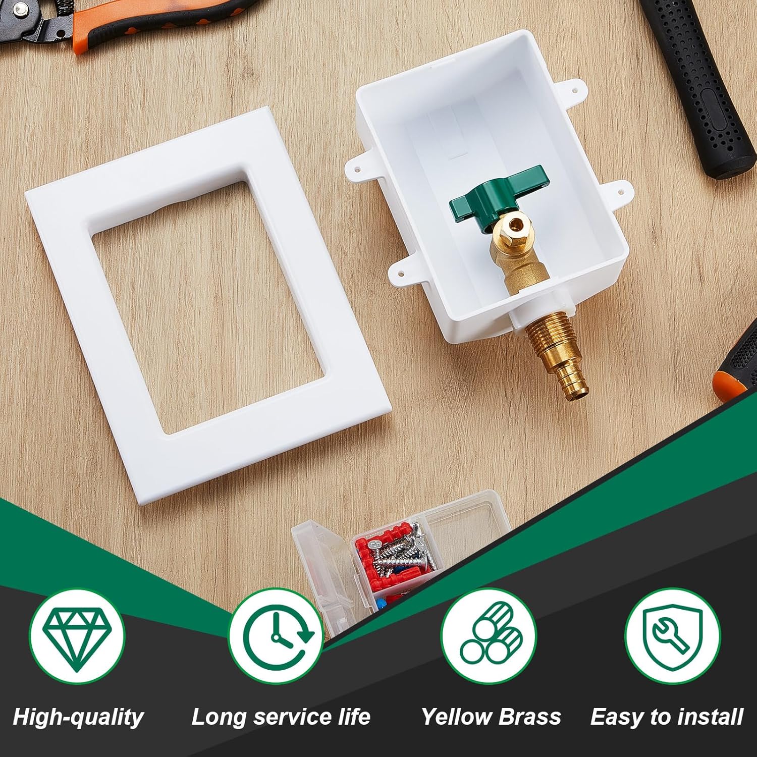 Hicarer 2 Set Ice Maker Outlet Box Pre Assembled Box 1/2 Inch Pex F1807 Crimp with Installed 1/4 Turn Ball Valve for Ice Maker Supply